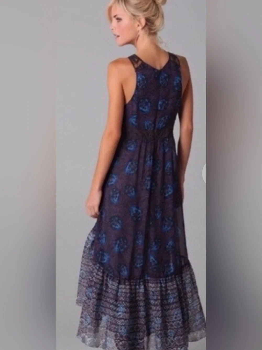 Free People Blue Black Purple Hi-Low Dress, Size 6
